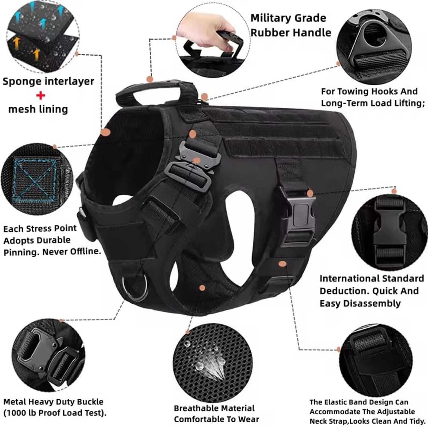 PETRAVEL CN Tactical Dog Harness Vest With Molle Pouches For Training Walking