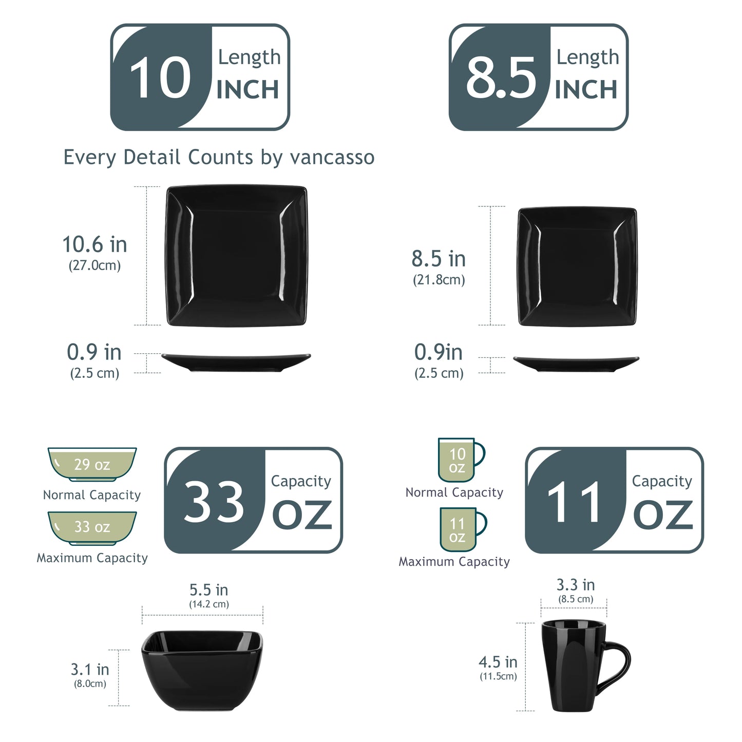 Malacasa Premium Square Ceramic Dinnerware Set For Dining Tables