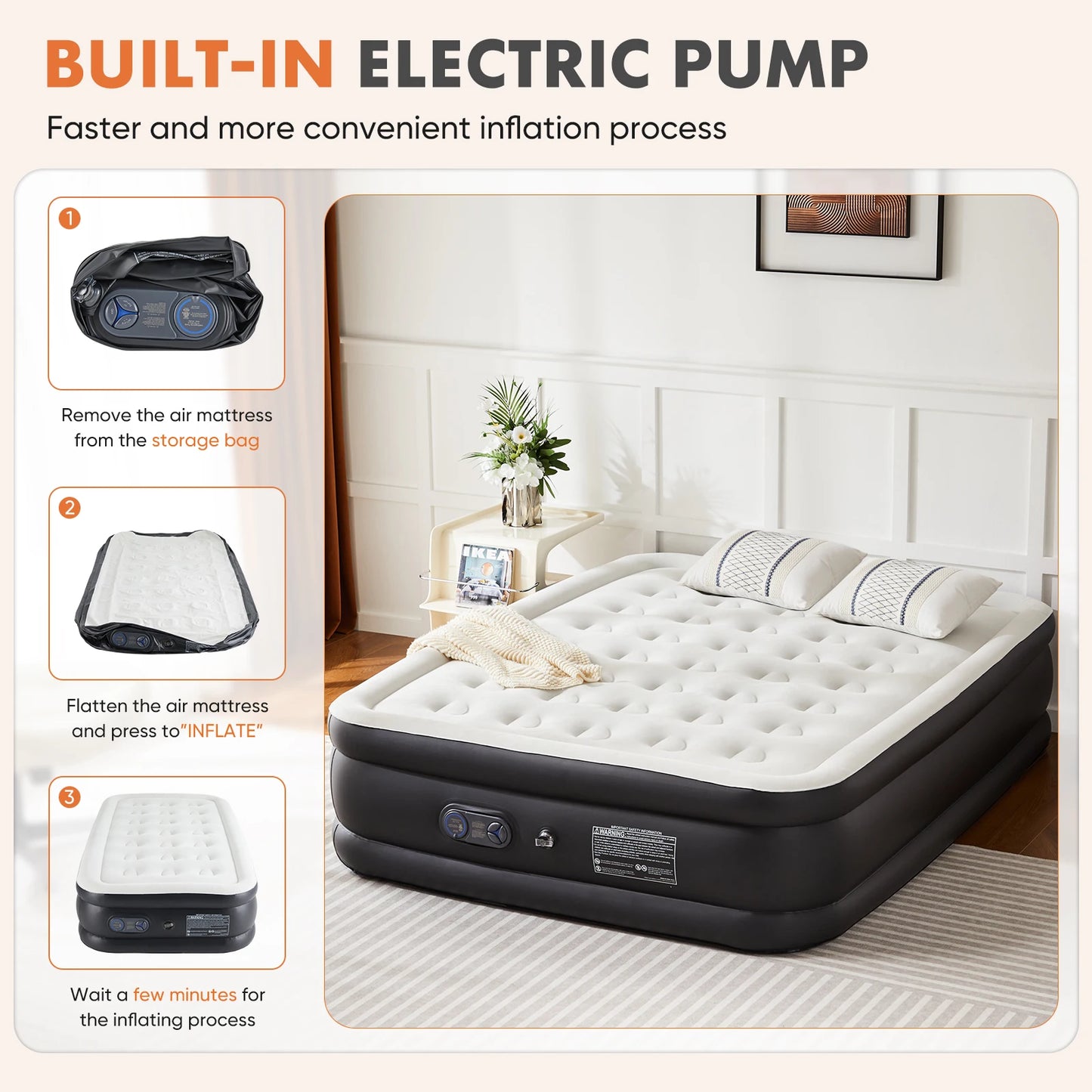 Air Mattress With Built In Pump Non Slip 660Lbs Capacity