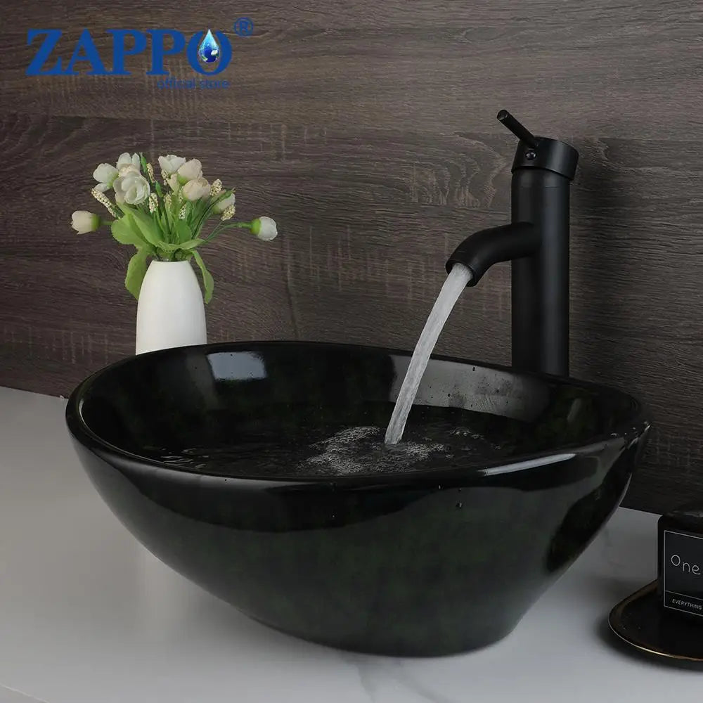 Mekkhal Ceramic Vessel Sink Set With Waterfall Faucet For Bathroom
