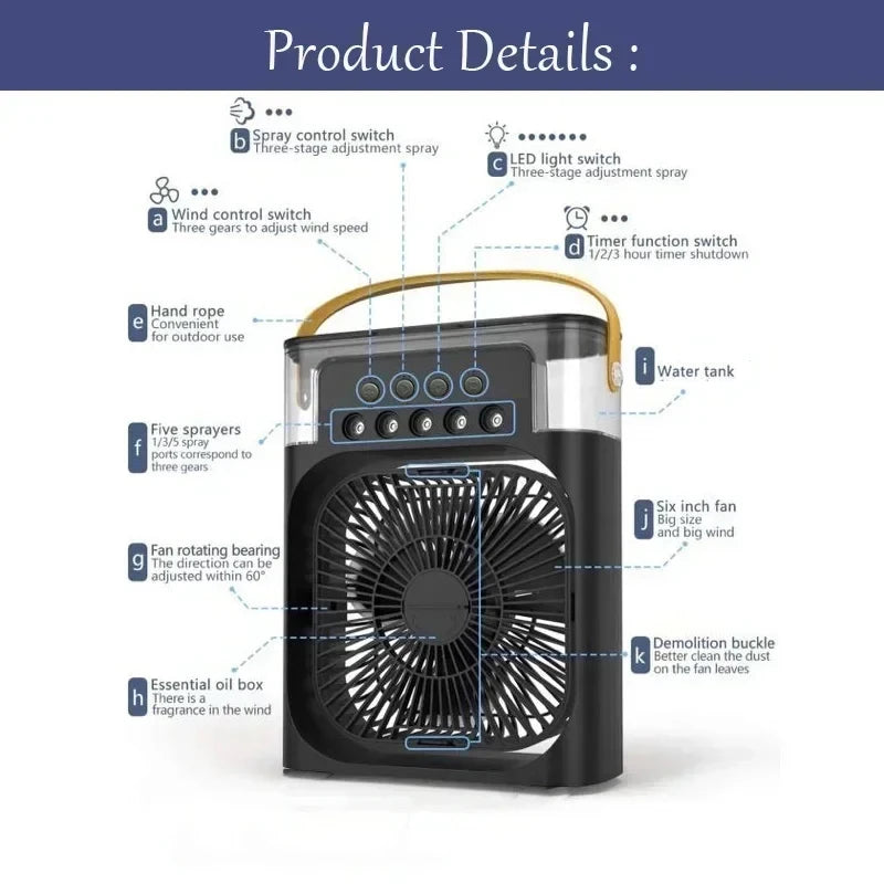 OIMG Multifunctional Humidifier Fan USB Portable Air Cooler Night Light
