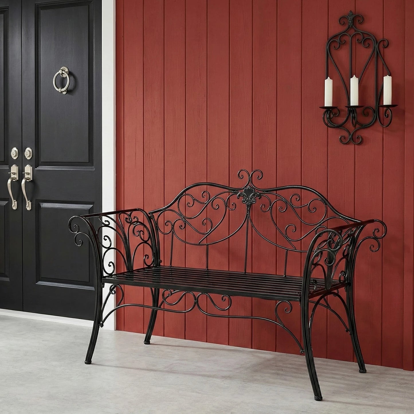 Decorative Wrought Iron Two Seater Outdoor Garden Bench For Patio