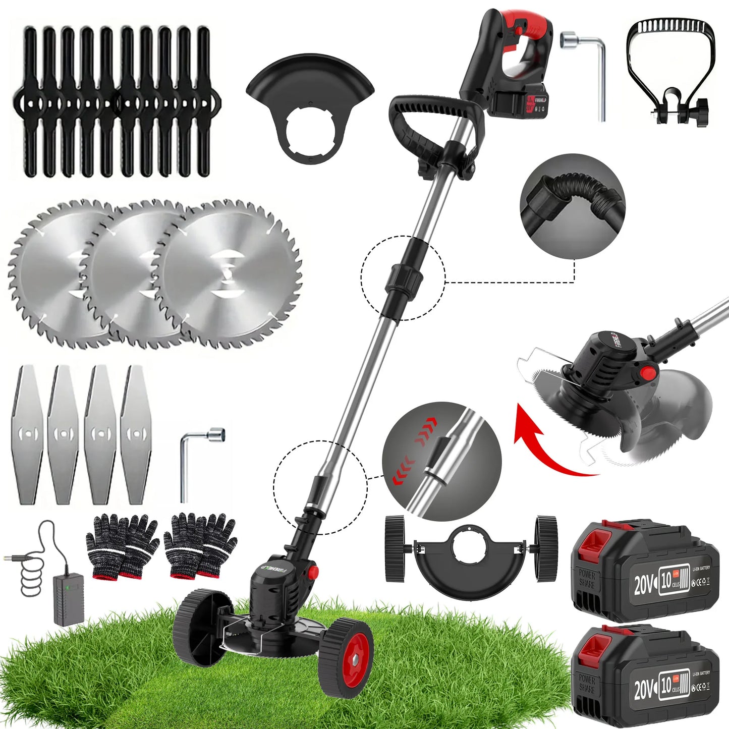 Firehelp 3-In-1 Cordless Weed Trimmer And Lawn Mower With Rotating Head