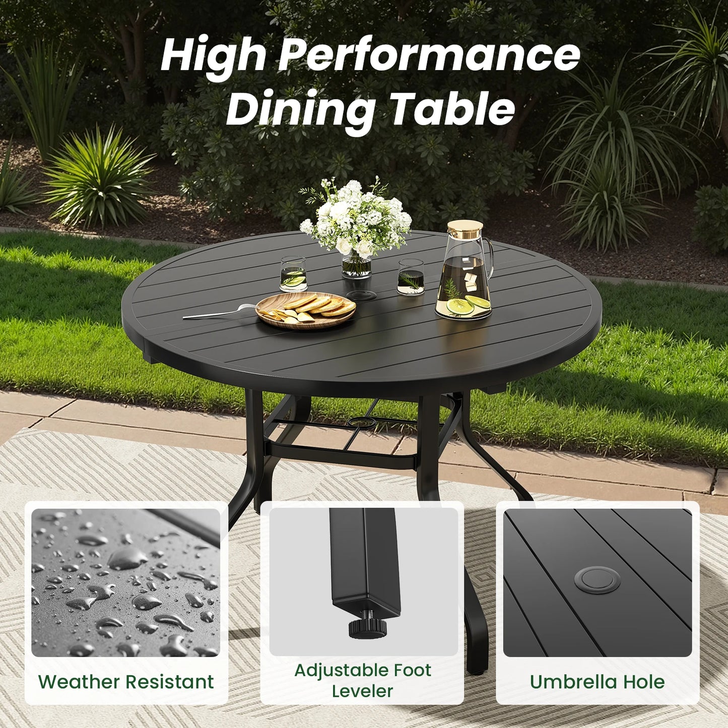 Outdoor Dining Set With Round Table And Six Chairs