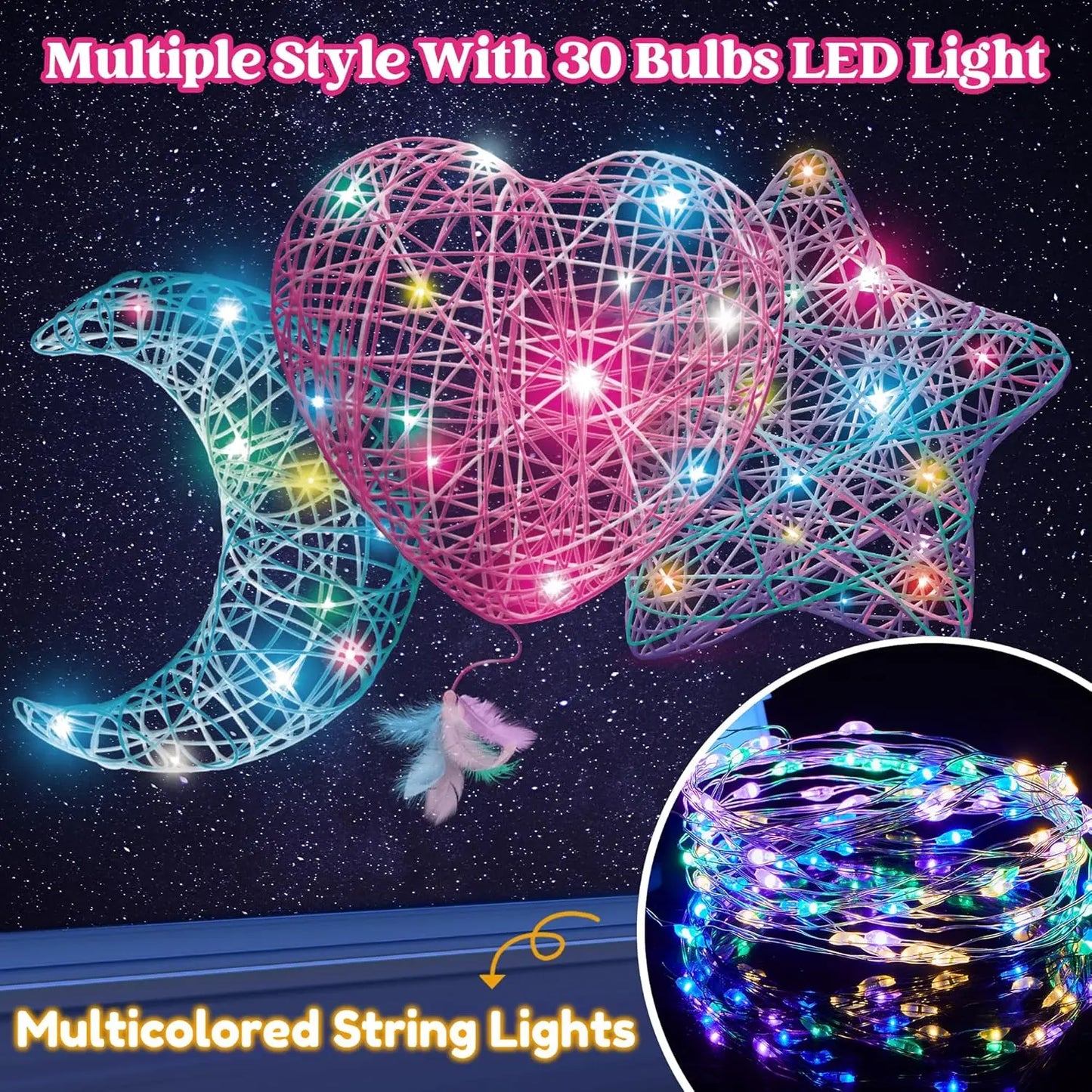 Joyfy 3D String Art Kit Light Up Multicolor LED Bulbs