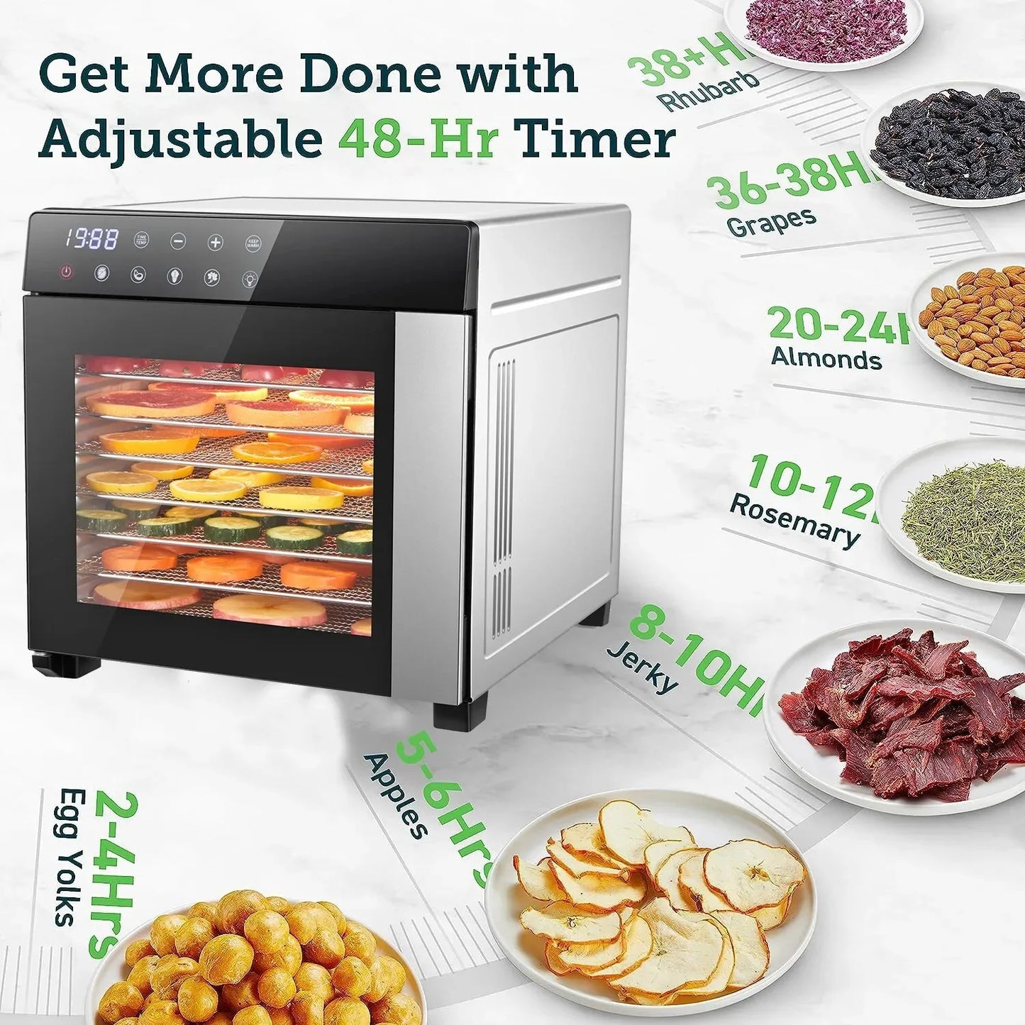 SNDOAS 8 Tray Stainless Steel Food Dehydrator 4 Presets 600W