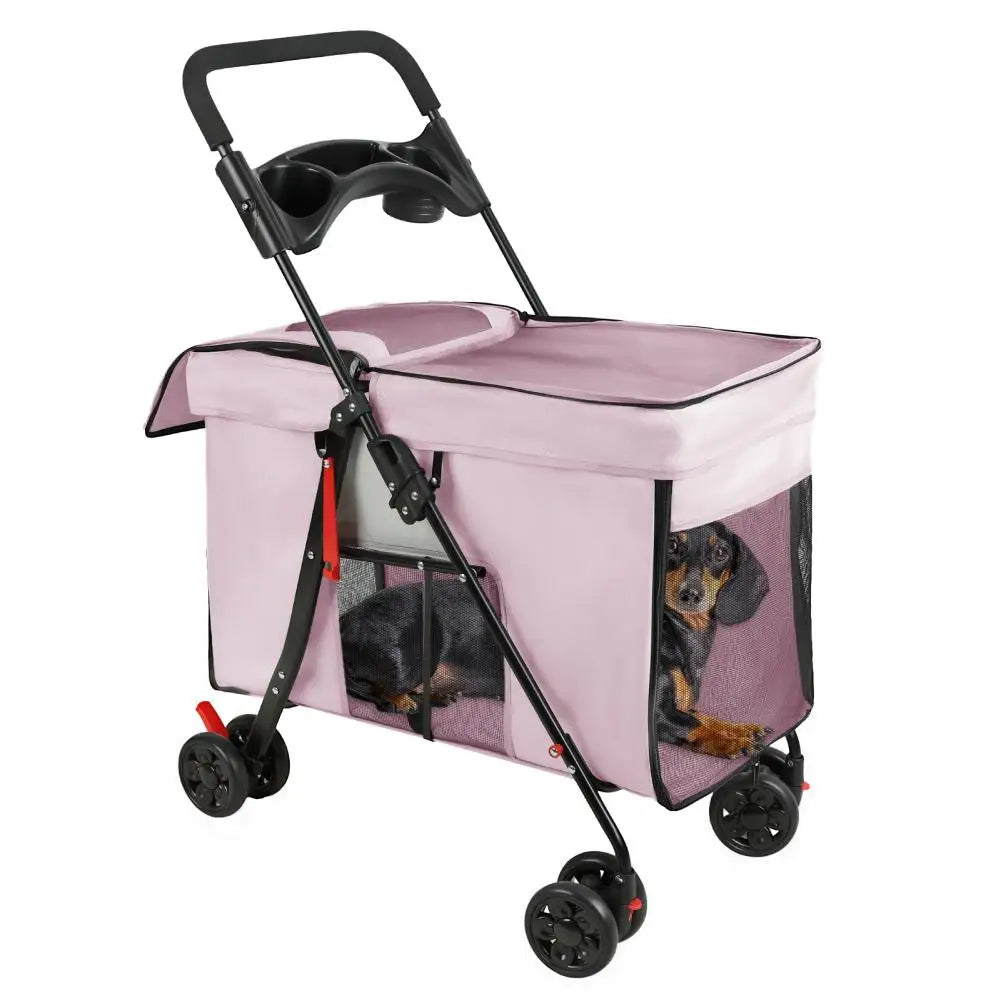 Foldable Pet Stroller With Swivel Wheels And Ventilation Panels