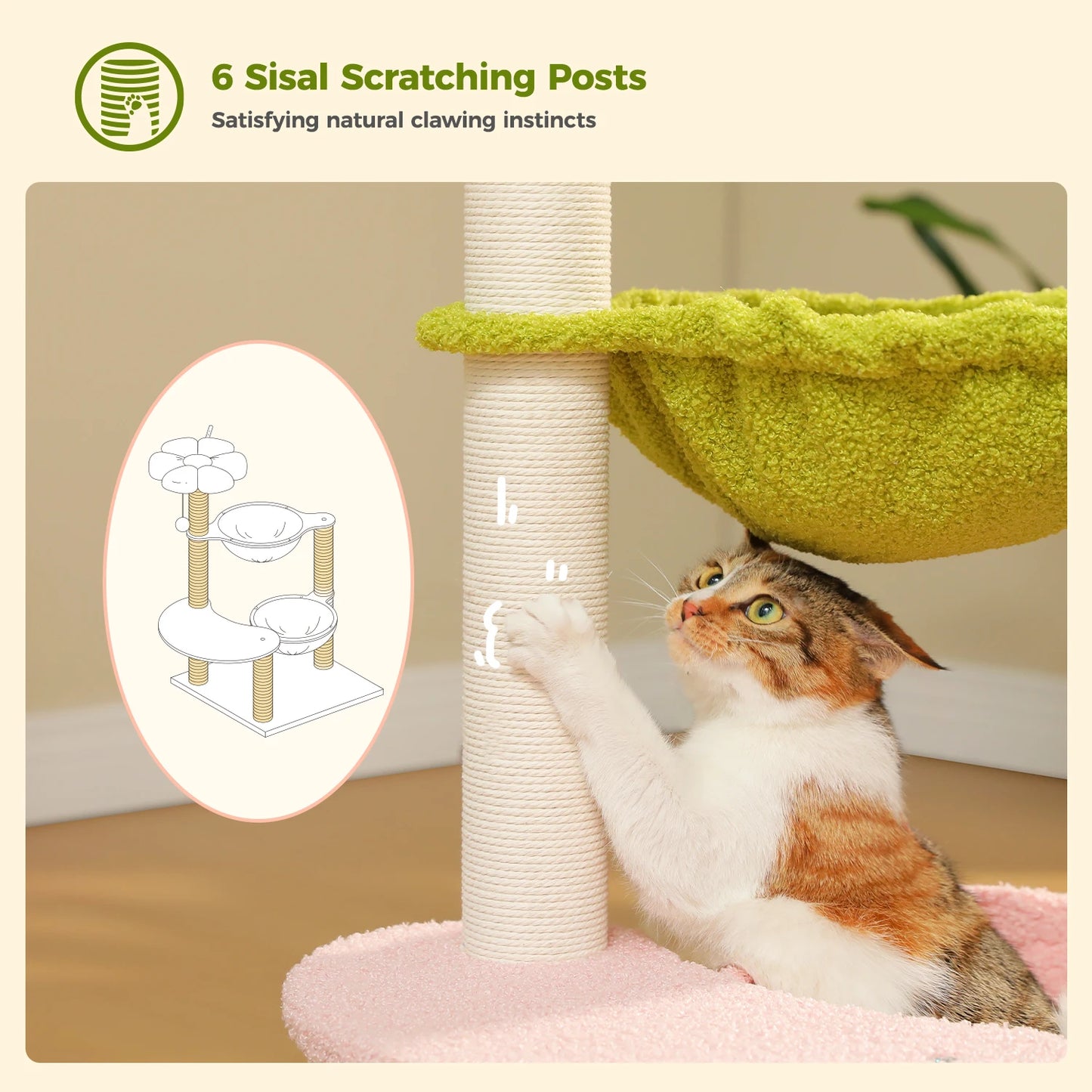 PAWZ Road Flower Cat Tree With Cozy Hammocks And Scratching Posts