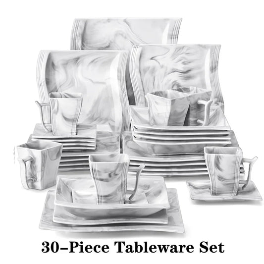 Malacasa Marble Porcelain Dinnerware Set With Cups And Saucers