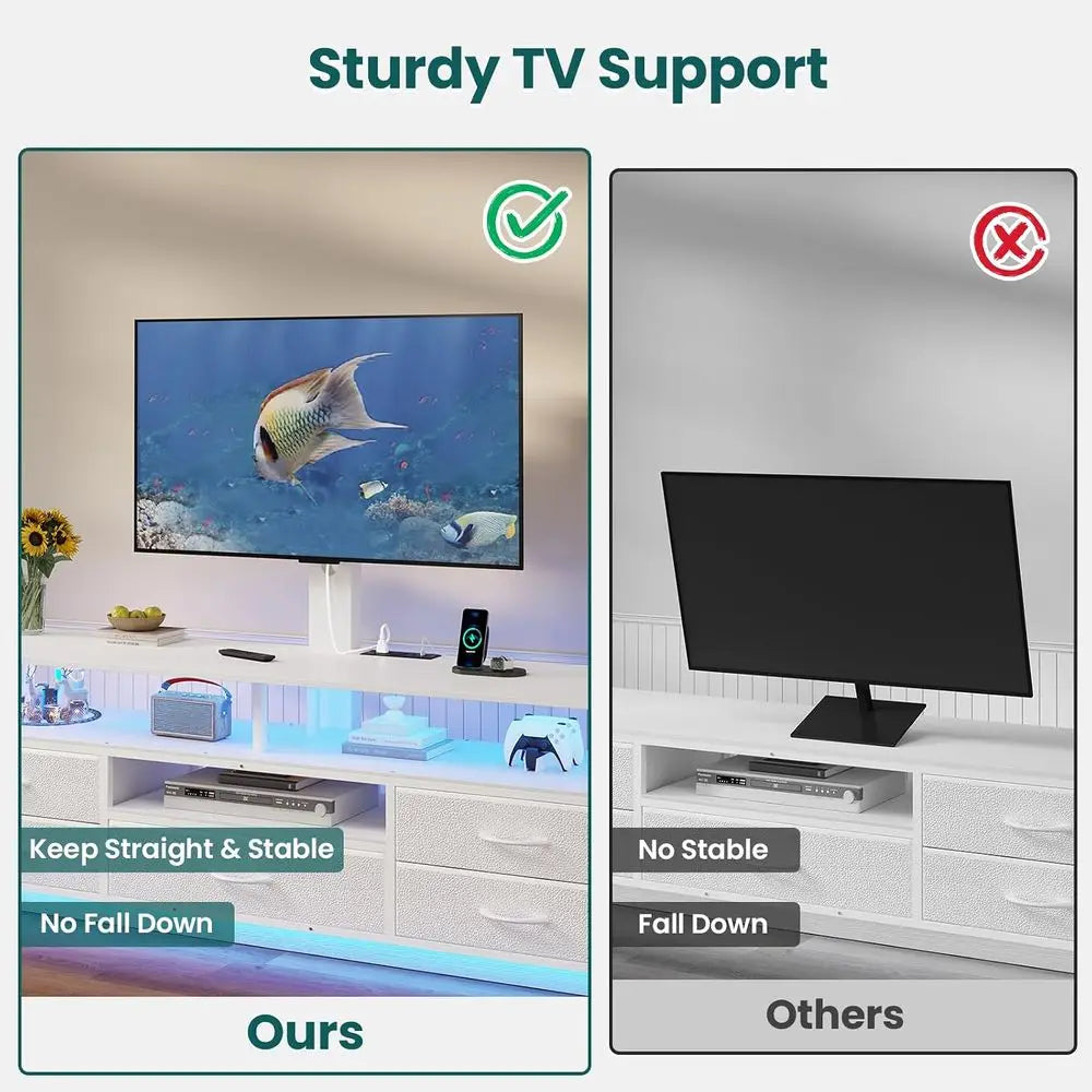 Modern TV Stand with Integrated Power Outlets and Storage