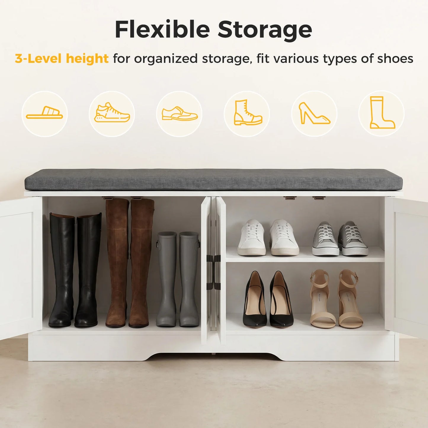 JHK Wooden Shoe Storage Bench With Padded Seat For Entryways