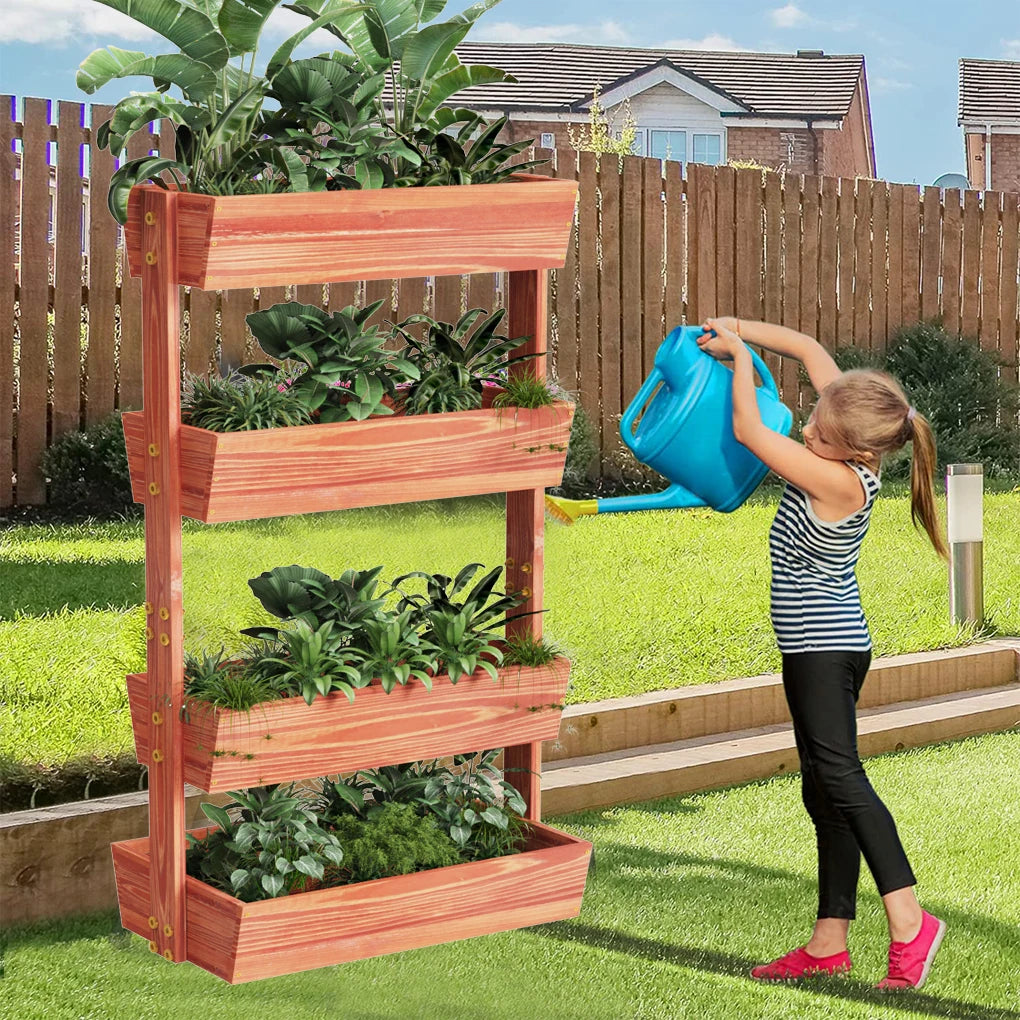 Four Tier Solid Wood Raised Garden Bed Planter Stand
