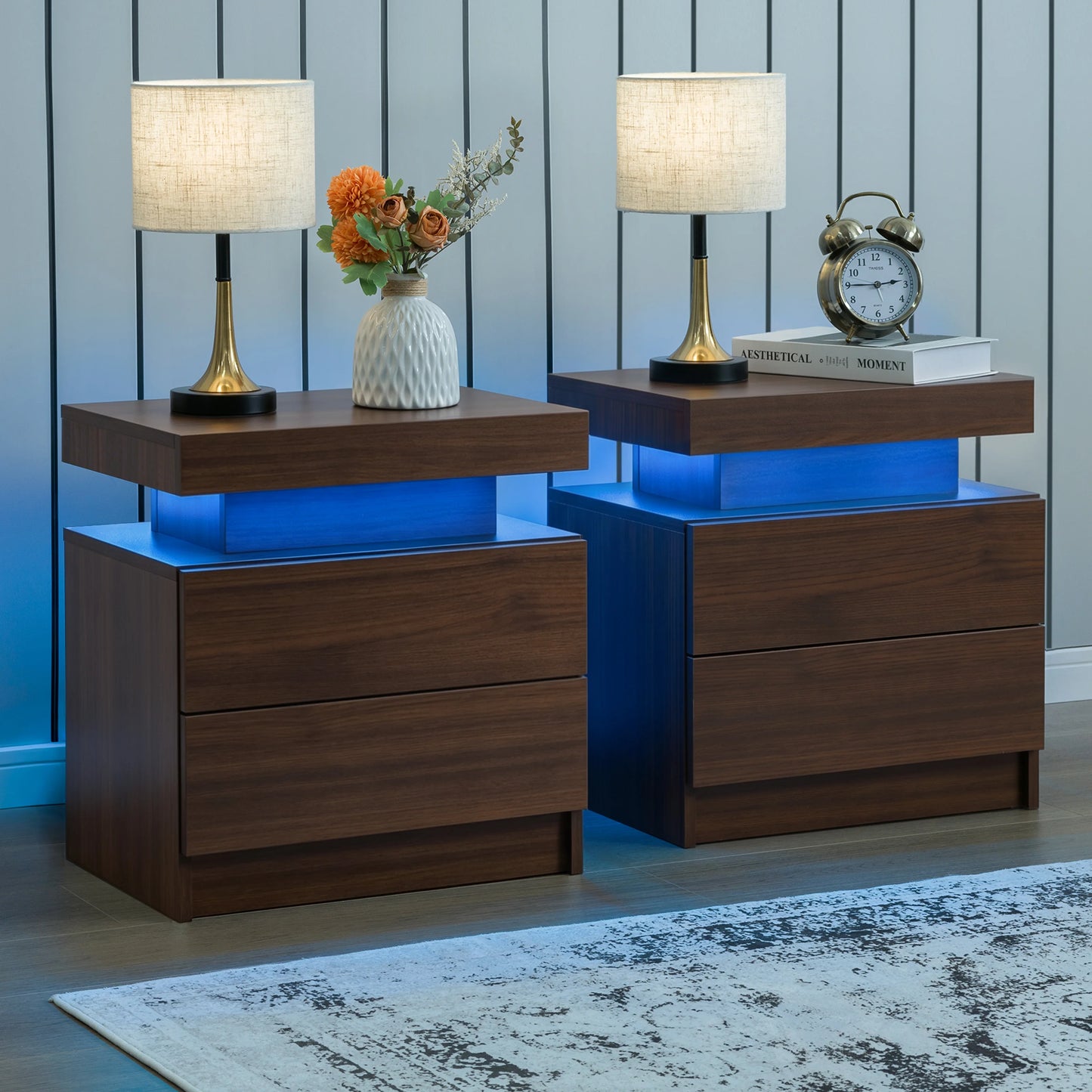 Cubehom Nightstand Set of 2 with LED Drawers for Bedroom