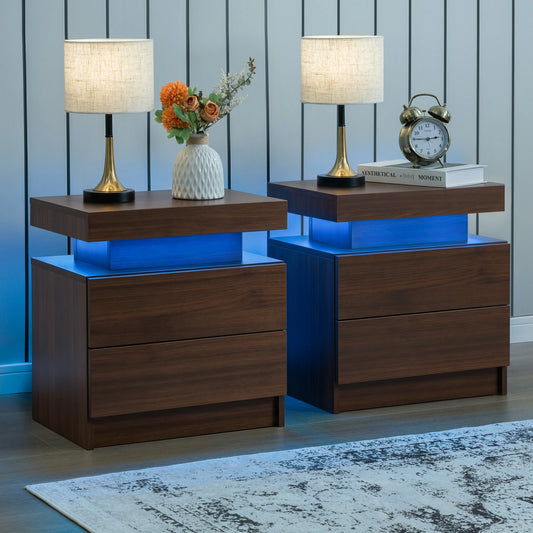 Cubehom Nightstand Set of 2 with LED Drawers for Bedroom