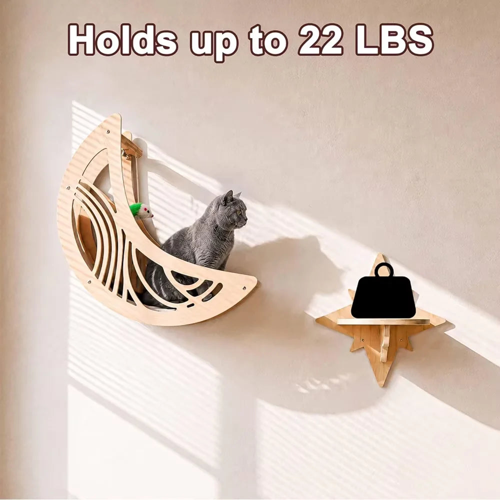 CWV Wall Mounted Cat Shelves Solid Pine Wood Perch Set