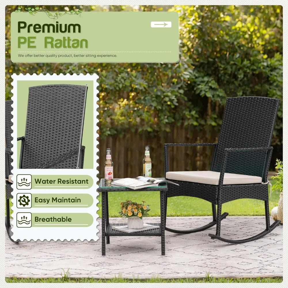 Flamaker Outdoor PE Rattan Rocking Chair With High Back Patio
