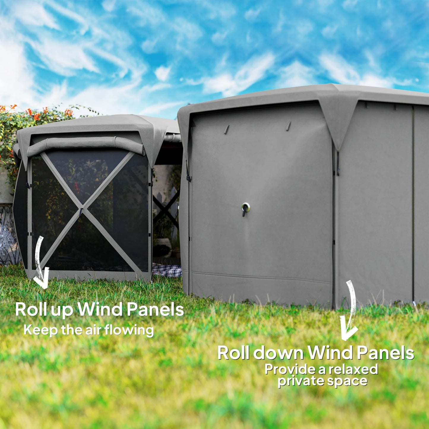 Outdoor Pop Up Gazebo Screen Tent With Removable Roof Panel
