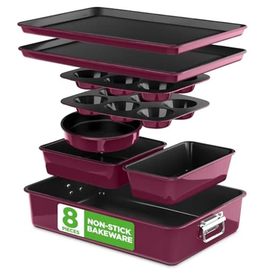 8 Piece Nonstick Bakeware Set Oven Safe PFOA Free Durable