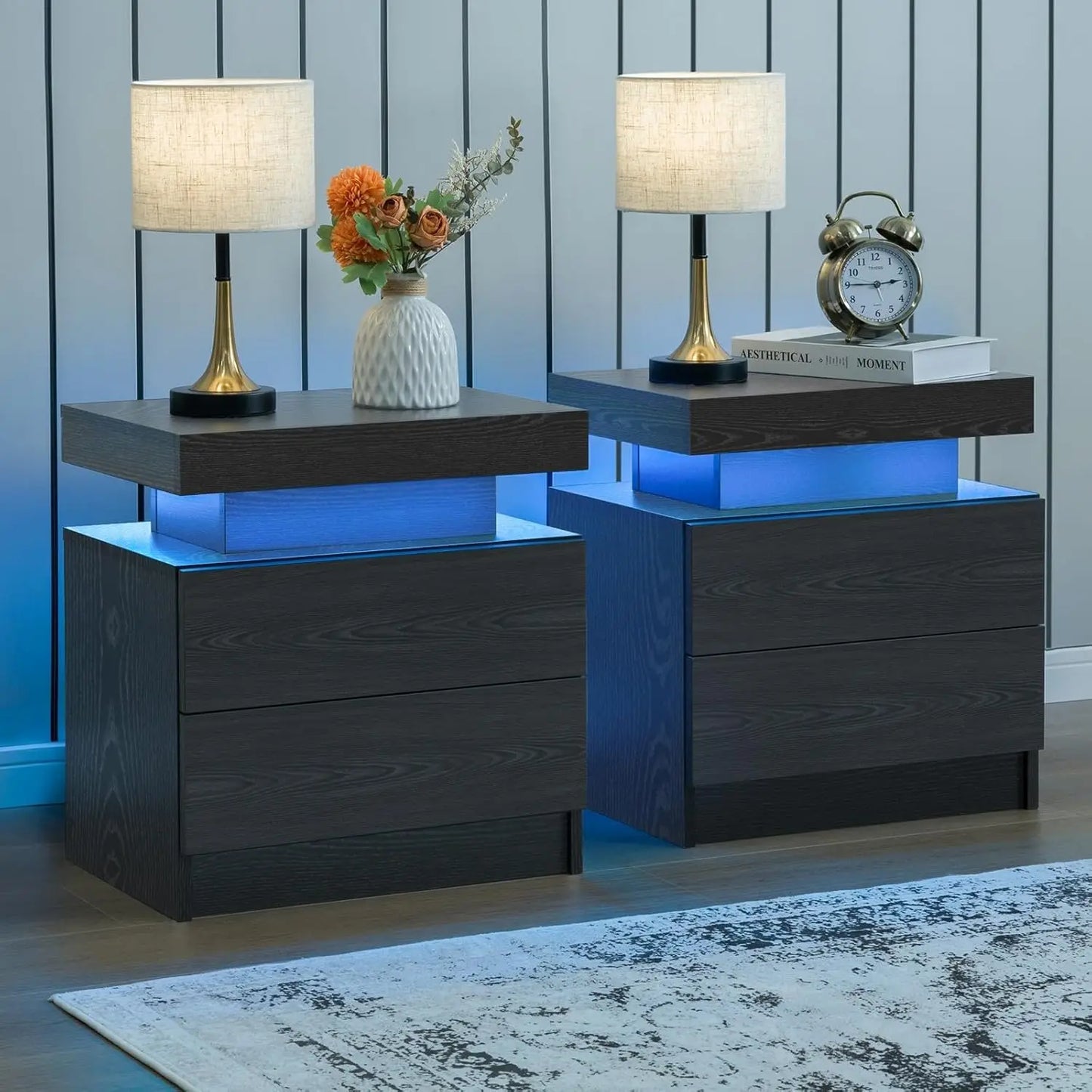 Cubehom Nightstand Set of 2 with LED Drawers for Bedroom