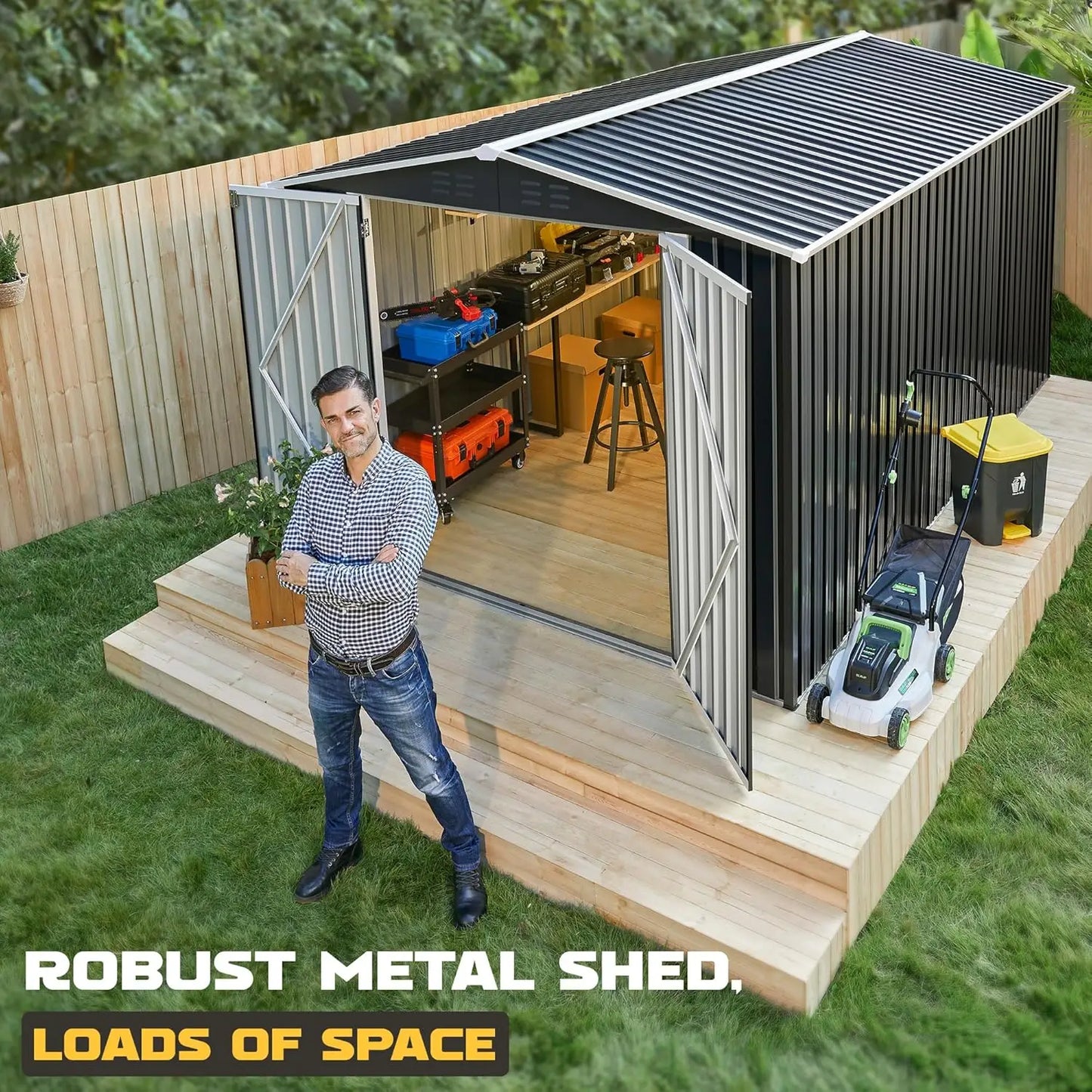 Outdoor Metal Storage Shed With Reinforced Frame Waterproof Customized