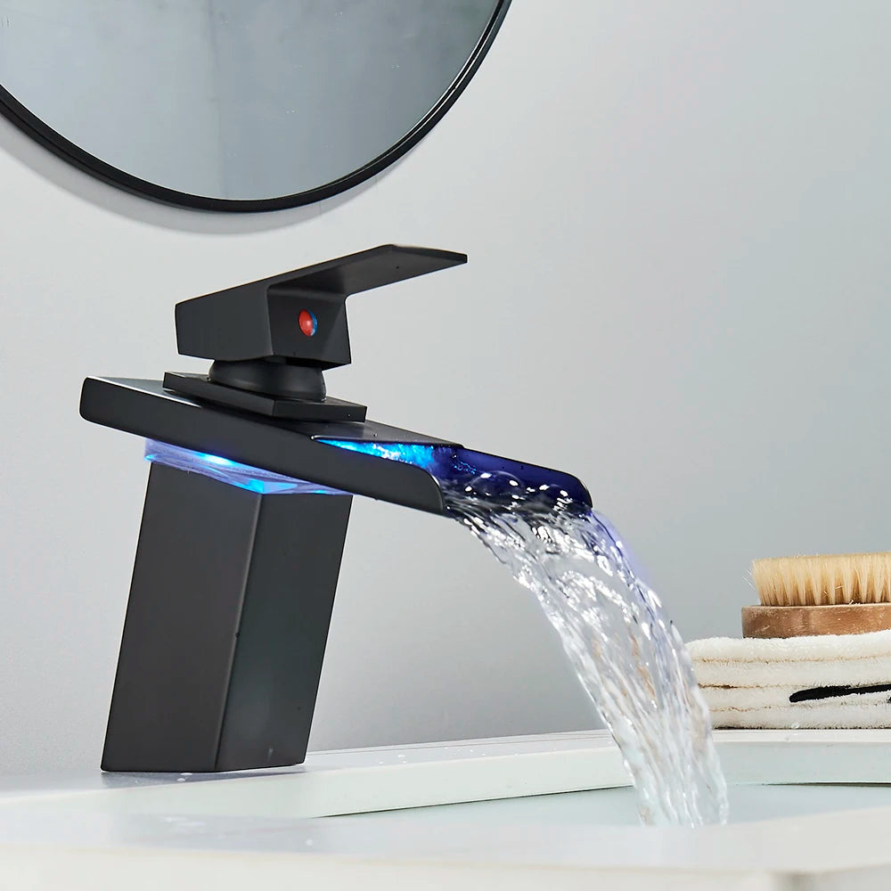MYQualife LED Color Changing Waterfall Basin Sink Faucet