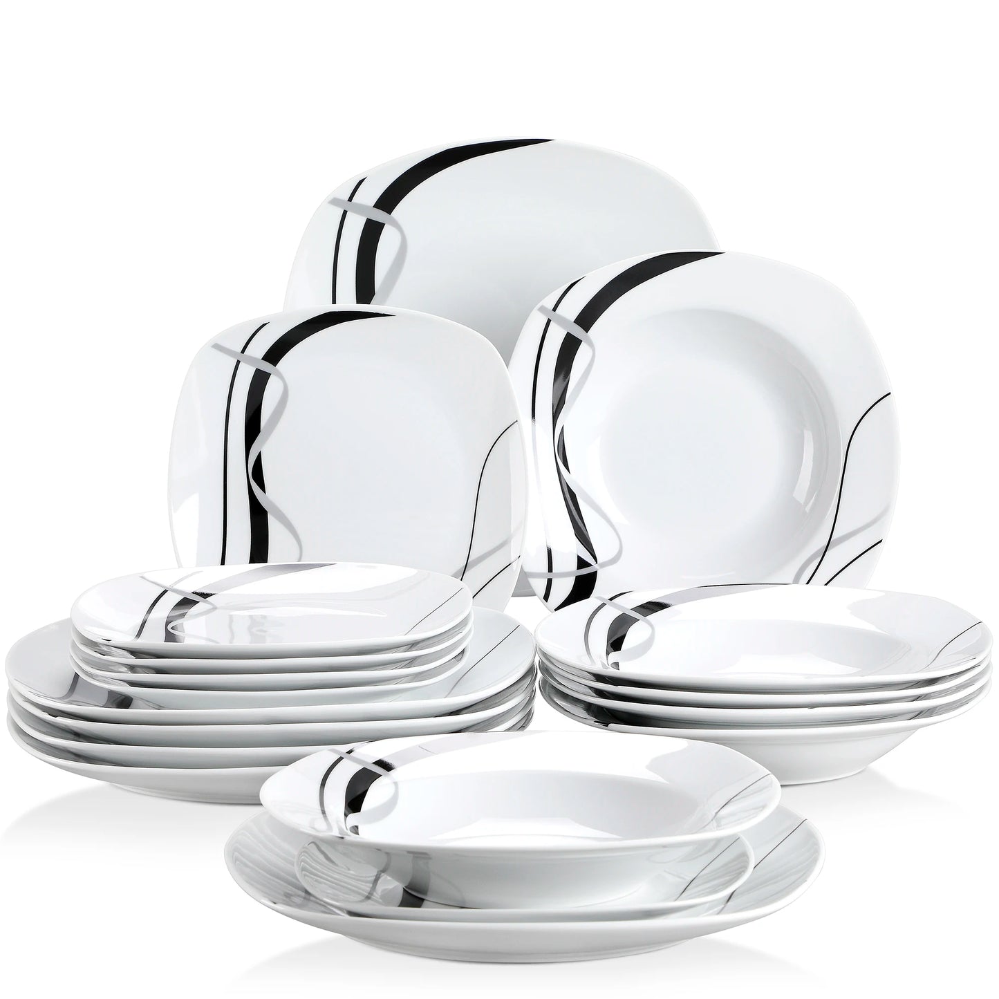 Malacasa Fiona Black Line Porcelain Dinner Plate Set