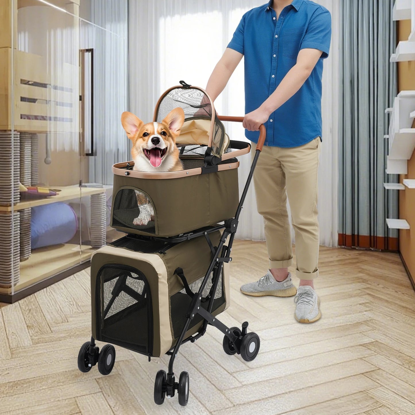 Bymaocar Foldable Pet Stroller For Small And Medium Pets Travel Ready