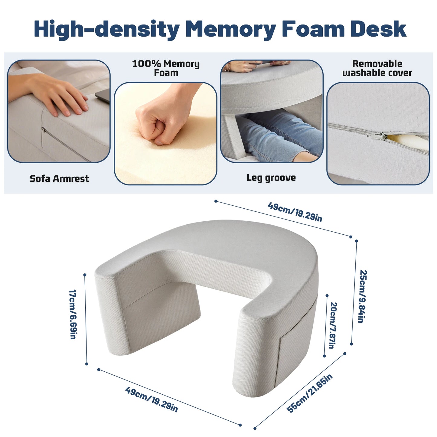 JHK Ergonomic Memory Foam Curved Reading Pillow Removable Washable Cover