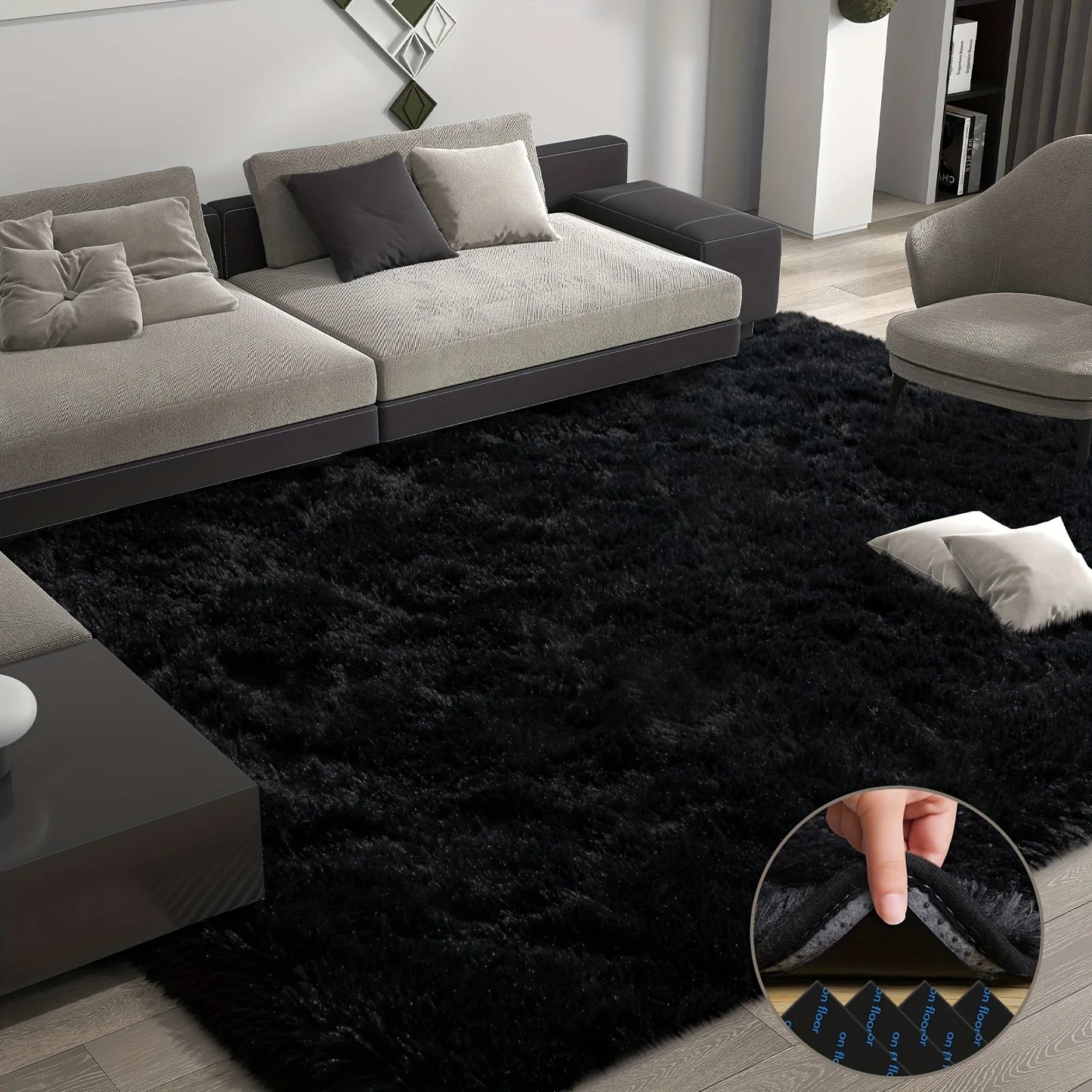 Aubusson Geometric Plush Rug 100 Percent Polyester Bedroom Decor