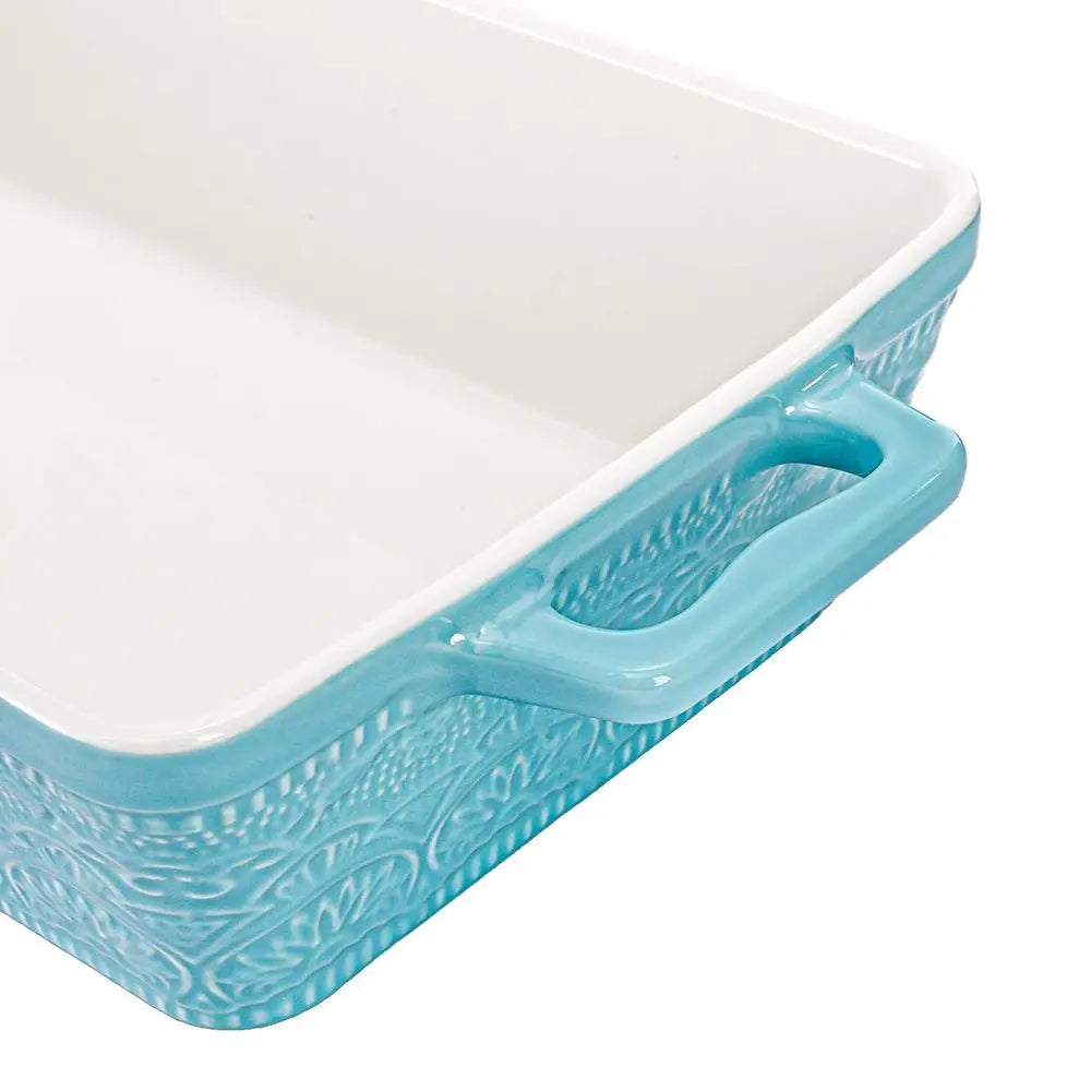 Ceramic Baking Dishes Set of 3, Rectangular Bakeware With Handles