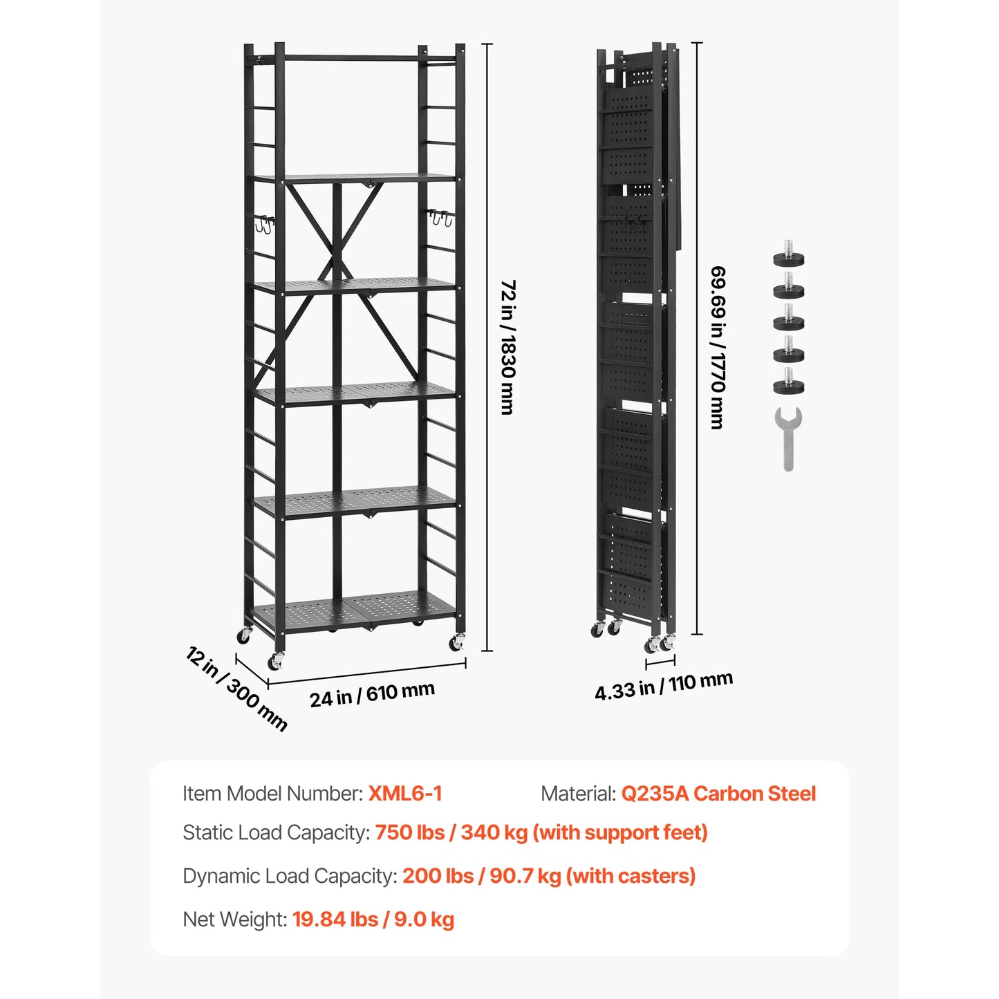 SucceBuy Foldable Wheeled Metal Storage Shelf For Garage And Kitchen