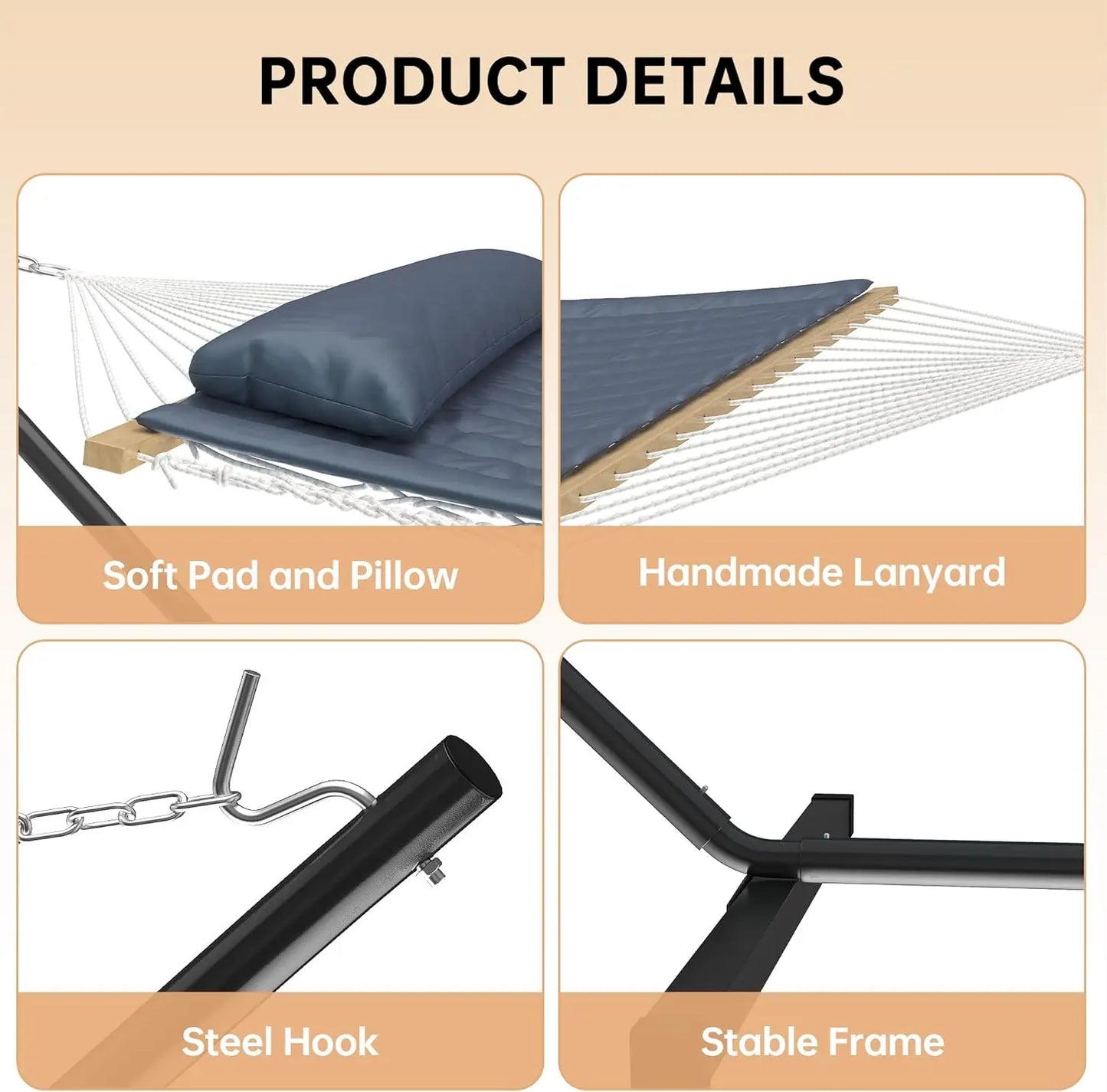 HiMISS Portable Double Hammock With Stand For Outdoor Patio Garden