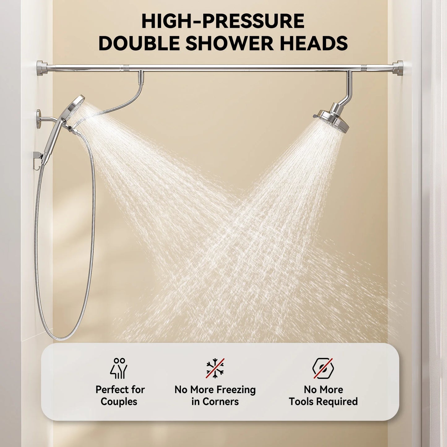 Dual Shower Heads For Couples With Handheld Shower Arm High Pressure