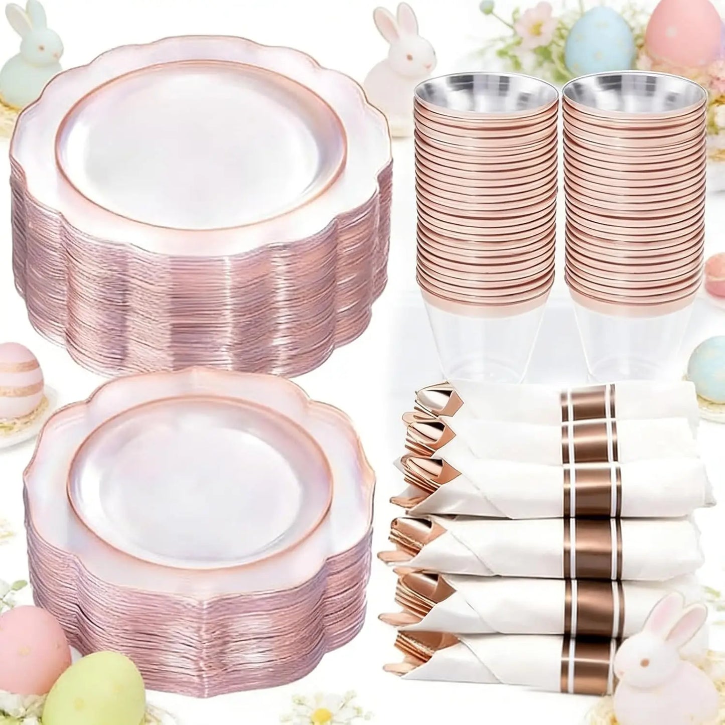Disposable Dinnerware Set 350Pcs Plates Cups Napkins Cutlery Party