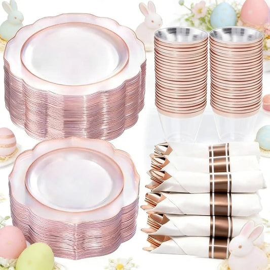 Disposable Dinnerware Set 350Pcs Plates Cups Napkins Cutlery Party