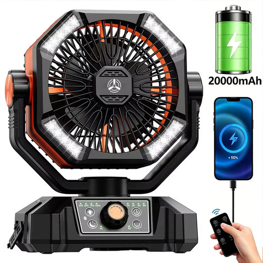 ColdSky Camping Fan With LED Lantern, 8 Speeds, 20000mAh Battery