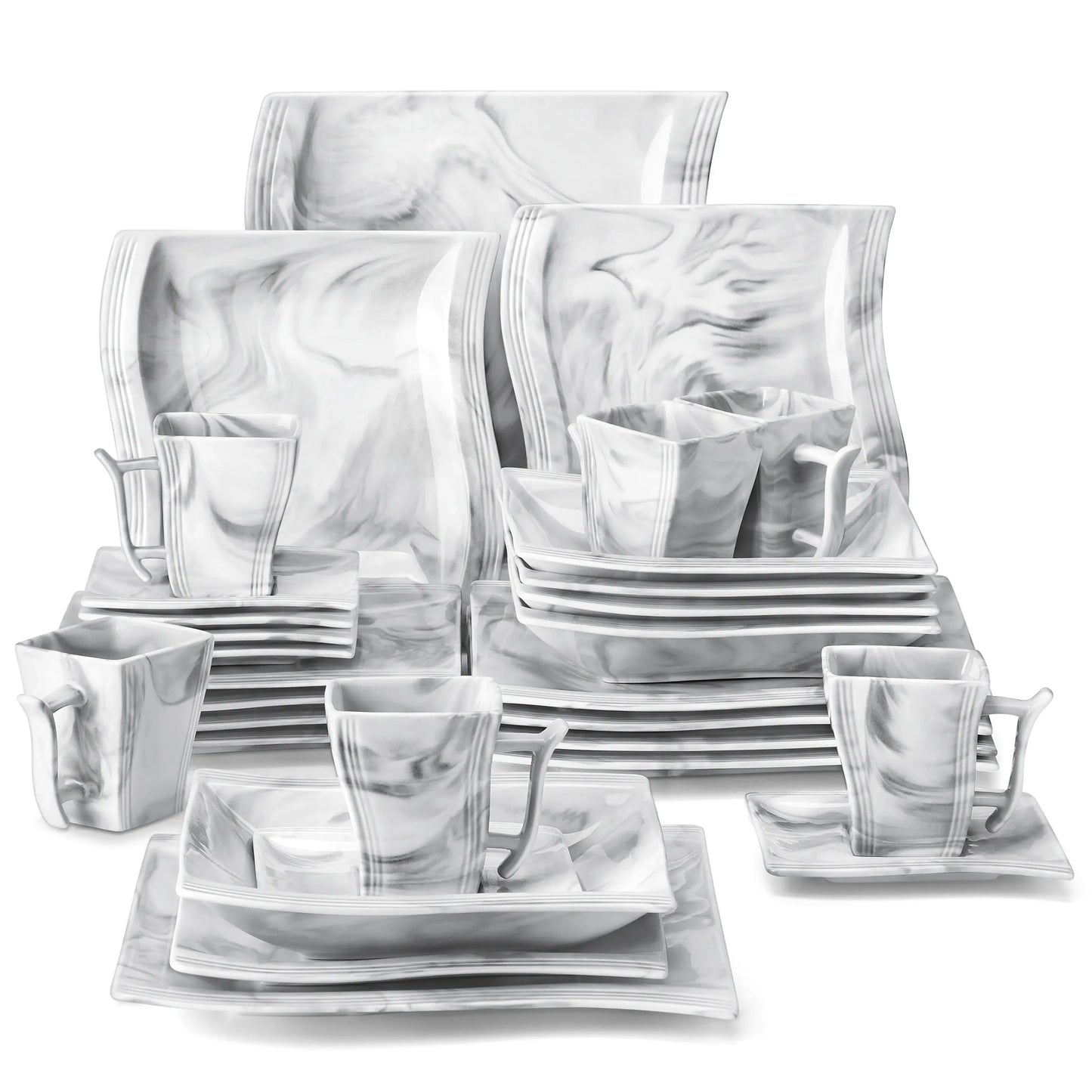 Malacasa Marble Porcelain Dinnerware Set With Cups And Saucers