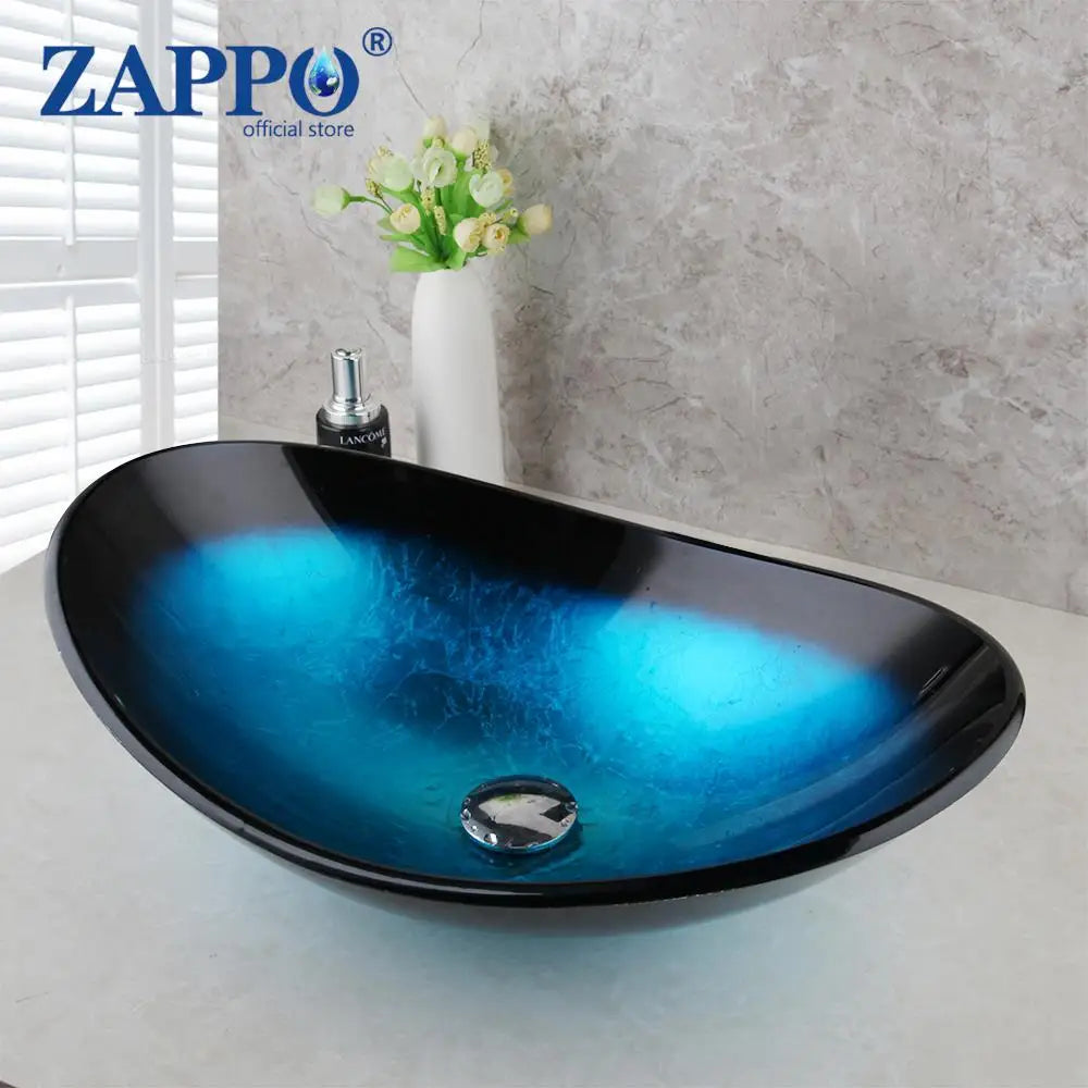 Mekkhalia Tempered Glass Oval Vessel Sink With Waterfall Faucet