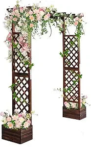 Wooden Garden Arbor With Planter And Wedding Arch