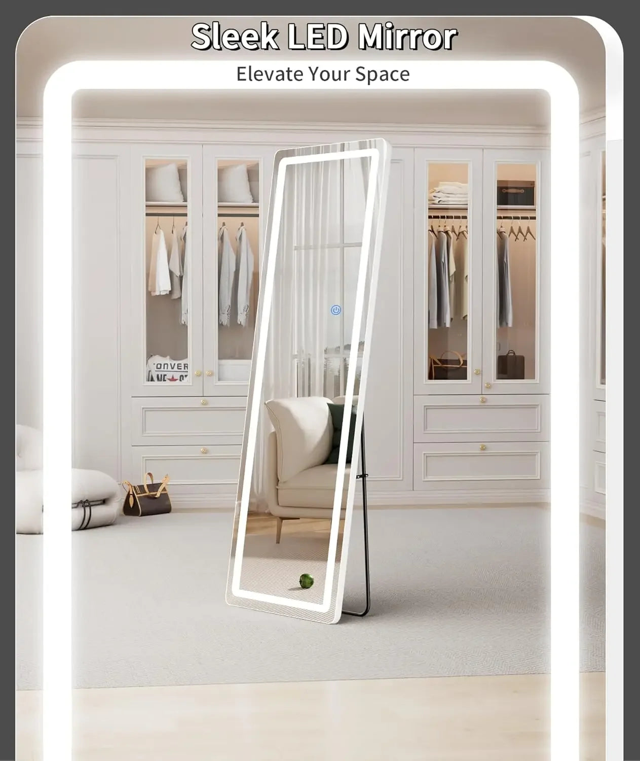Led Full Length Mirror With Lights Lighted Floor Stand Dimmable