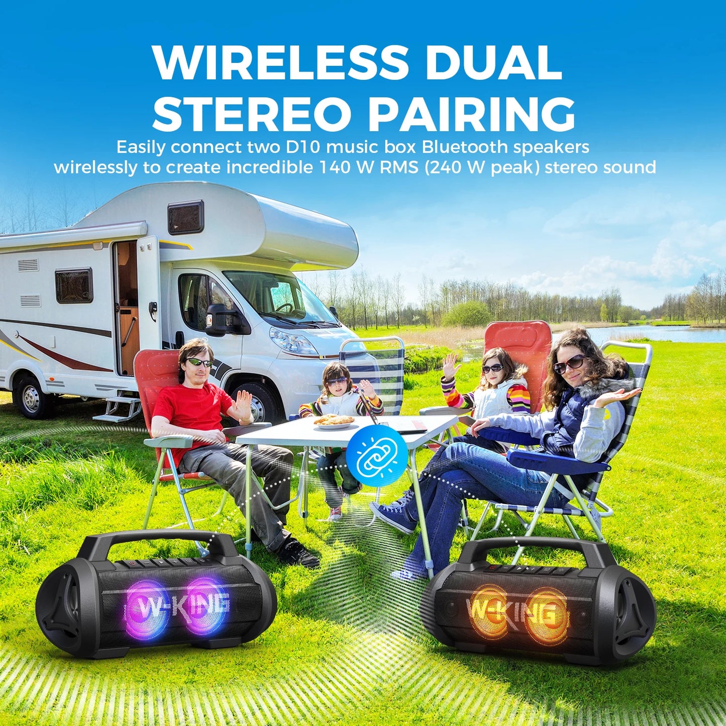 W-King 70W RMS Portable Bluetooth Speaker With Waterproof Bass Boost