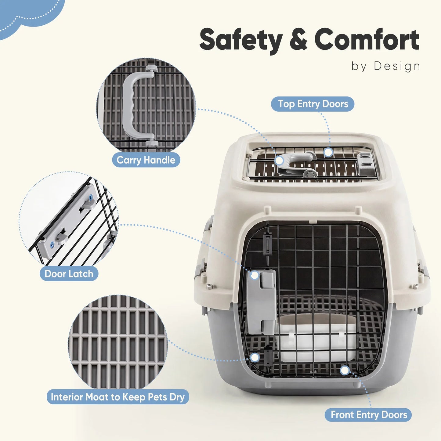 Pet Carrier For Dogs And Cats Front Top Load Wire Door Travel Crate