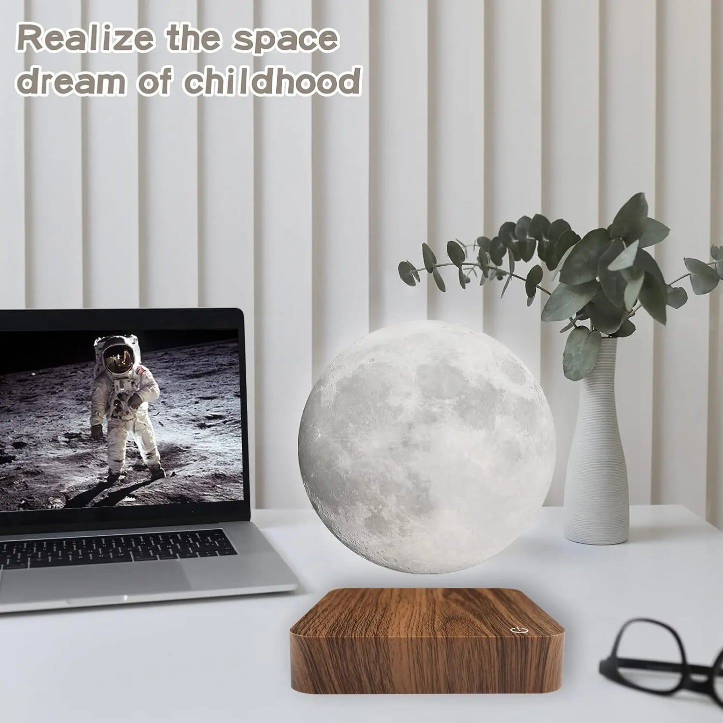 Mexllex Magnetic Floating Moon Lamp With Wooden Base 3 Color LED Night Light