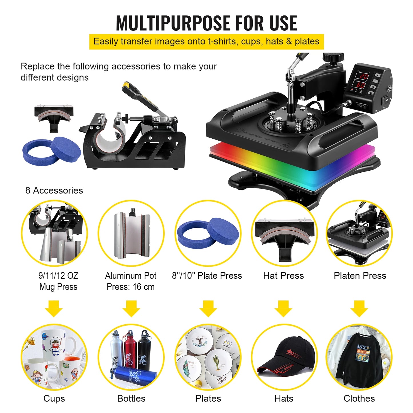 SucceBuy 8 In 1 Combo Heat Press Machine For Sublimation