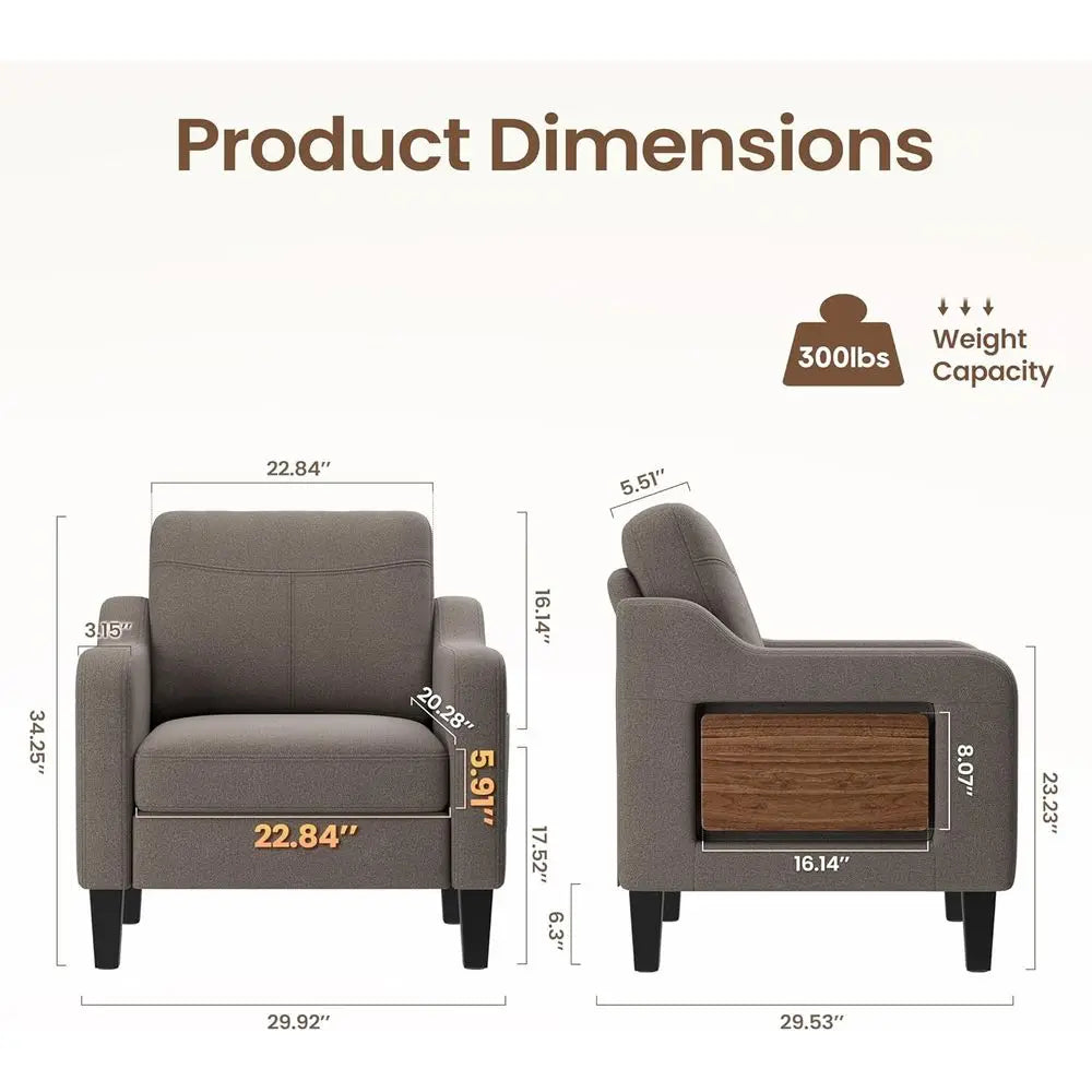 Elegant Linen Upholstered Armchair With Solid Wood Living Room Furniture
