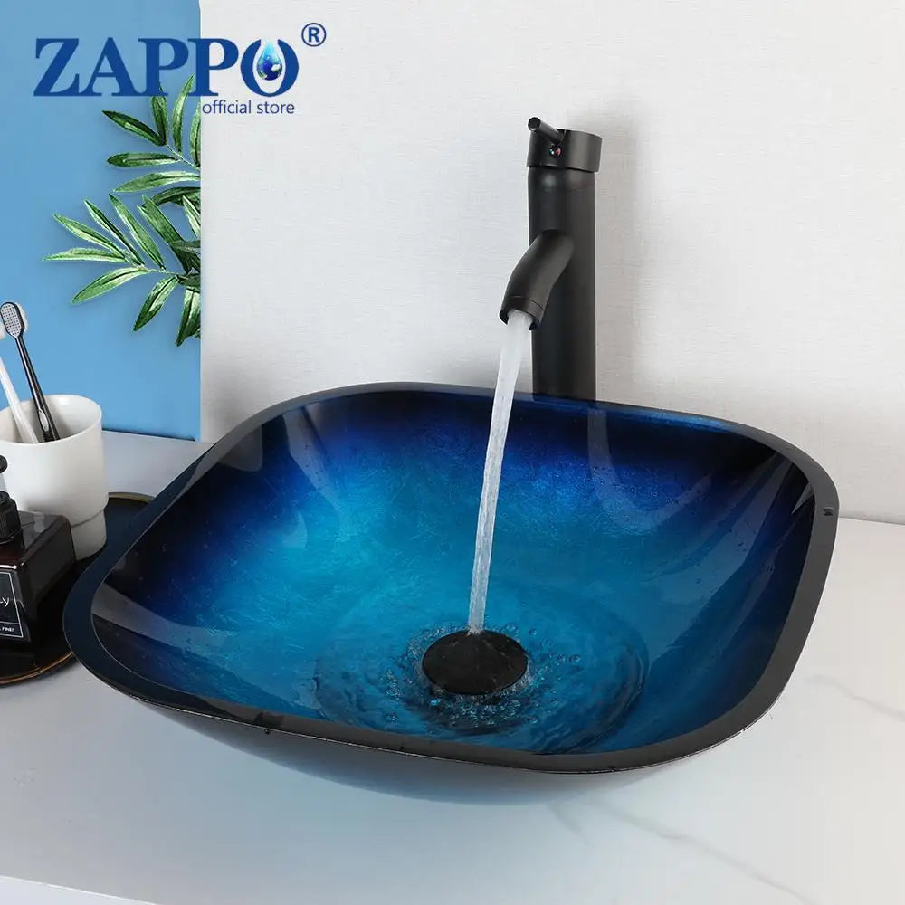 Mekkhalia Tempered Glass Oval Vessel Sink With Waterfall Faucet