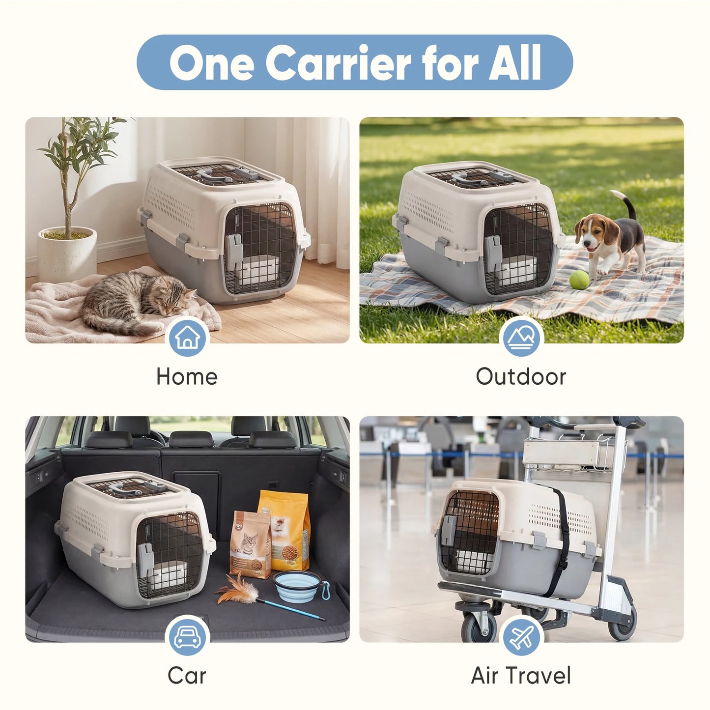 Pet Carrier For Dogs And Cats Front Top Load Wire Door Travel Crate