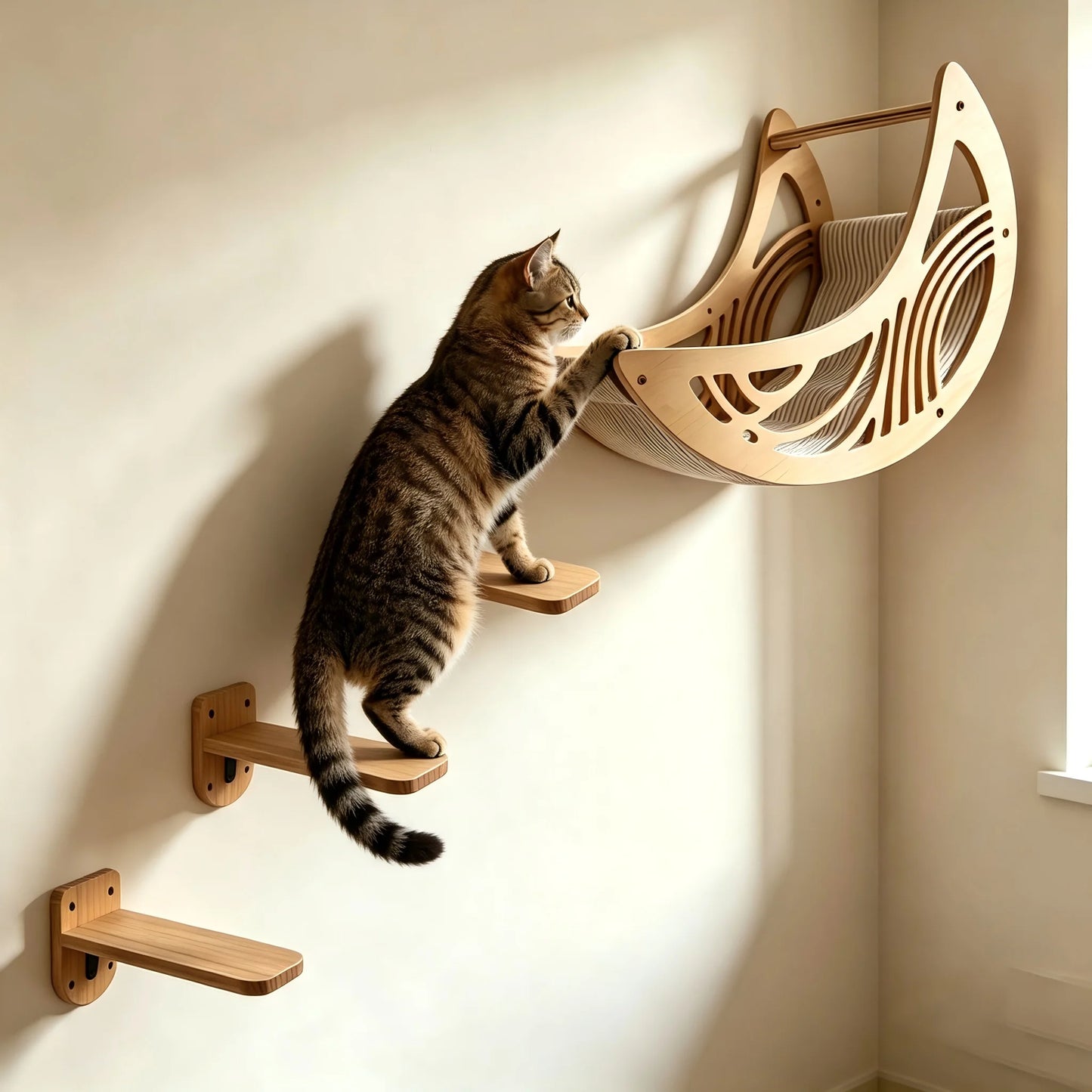 CWV Wall Mounted Cat Shelves Solid Pine Wood Perch Set