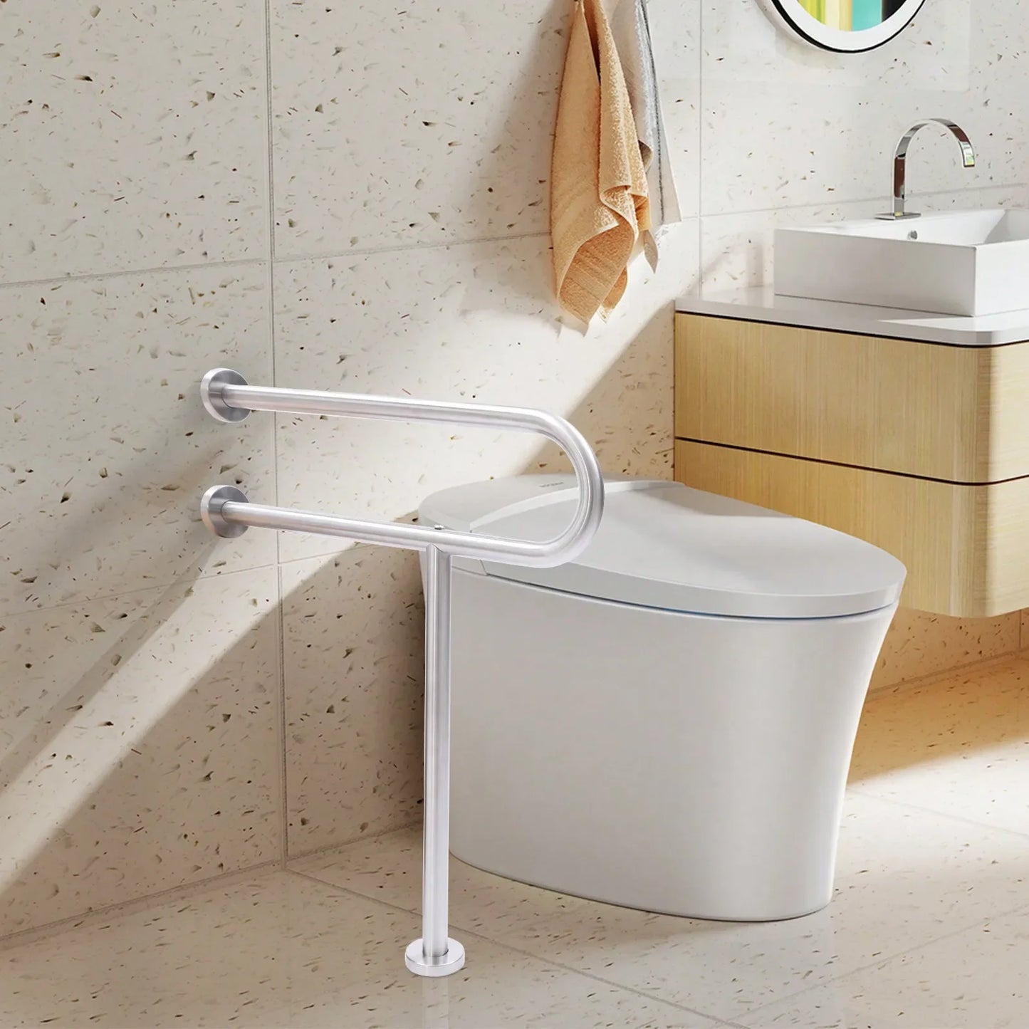 U Shaped Handicap Grab Bar Stainless Steel Bathroom Safety Rail