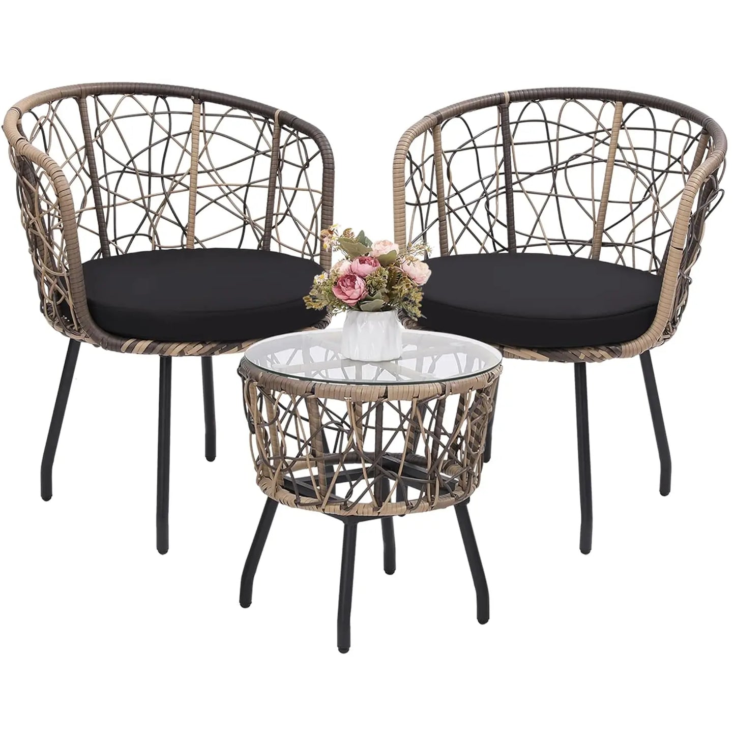 4 Piece Patio Bistro Outdoor Furniture Set Wicker Sofa and Table for Backyard